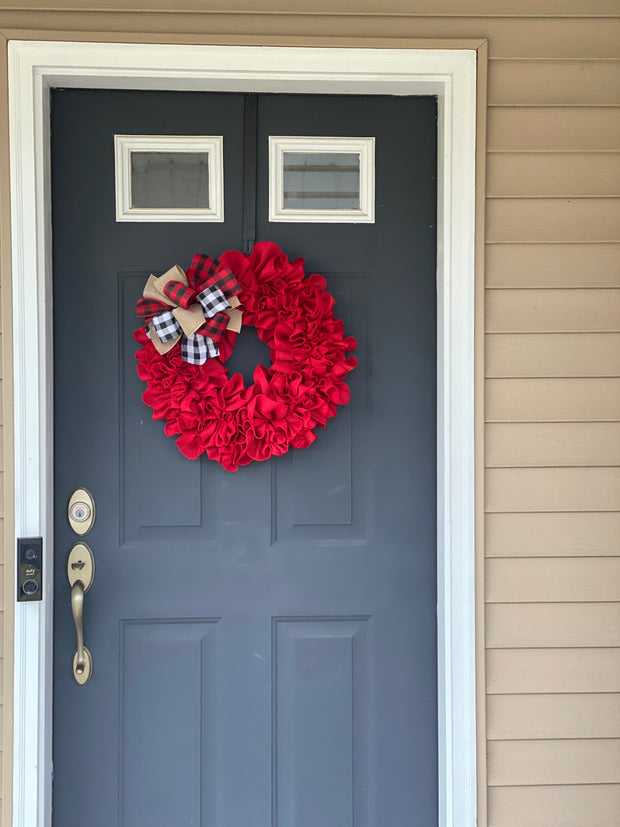 Valentines Wreath, Burlap Heart Wreath, Valentine Door Decor, Front Door Decor, Red Burlap Heart Wreath,  Wreath with Burlap Bow