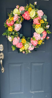 Pink and yellow peony Wreath